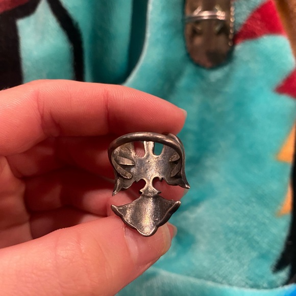 Vintage turquoise chip inlay thunderbird size 7